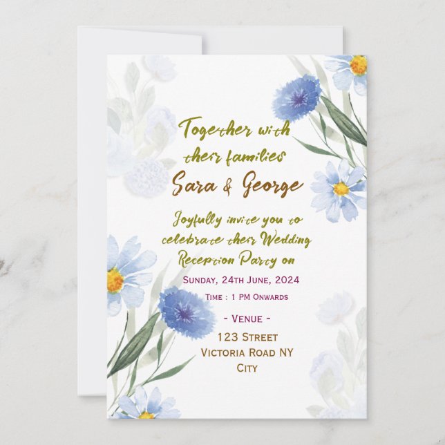 Tarjetas de Invitación de Boda con Estilo Floral E (Anverso)