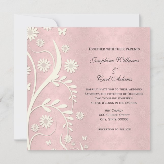 Tarjetas de Invitación de Boda con Floral Rosa Dam (Anverso)