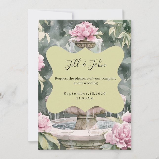 Tarjetas de Invitación de Boda con Fuente del Jard (Anverso)