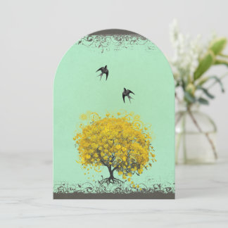Tarjetas de Invitación de Boda con Hojas de Mostaz