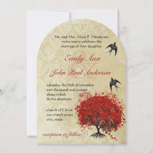 Tarjetas de Invitación de Boda con Hojas Rojas y C