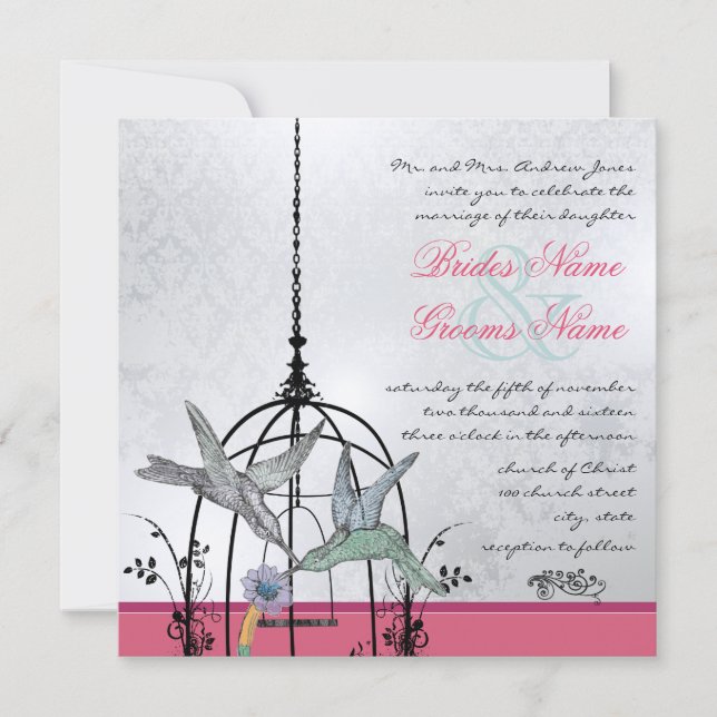 Tarjetas de Invitación de Boda con Jaula de Pájaro (Anverso)