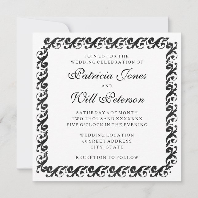 Tarjetas de invitación de boda con marco elegante  (Anverso)