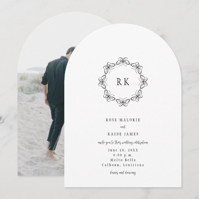 Tarjetas de Invitación de Boda con Mariposas (Anverso / Reverso)