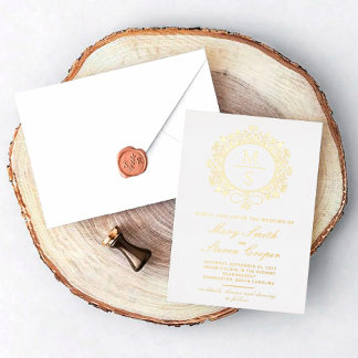 Tarjetas de Invitación de Boda con Monograma Dorad