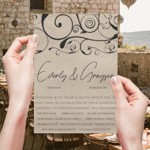 Tarjetas de Invitación de Boda con Remolino Negro