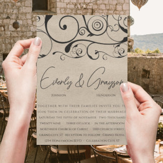 Tarjetas de Invitación de Boda con Remolino Negro