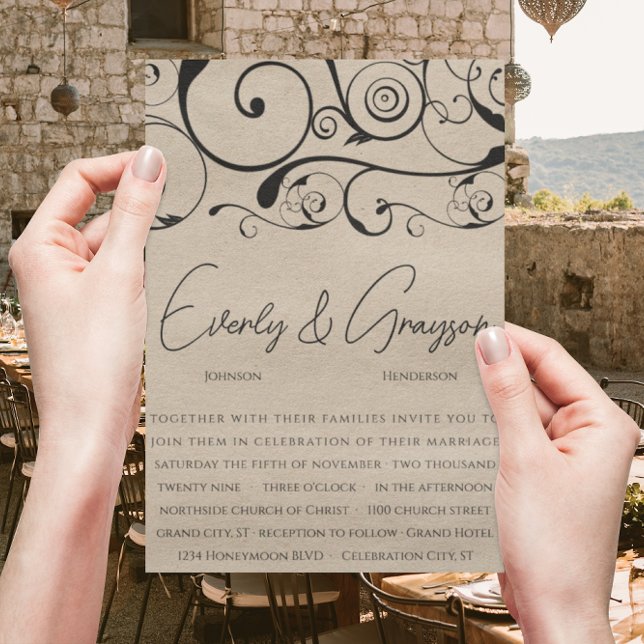 Tarjetas de Invitación de Boda con Remolino Negro (Subido por el creador)