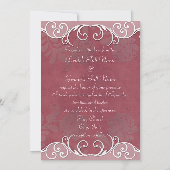 Tarjetas de Invitación de Boda con Rosa en Relieve (Anverso)