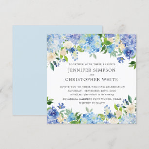 Tarjetas de invitación de boda cuadrada Blue Hydra