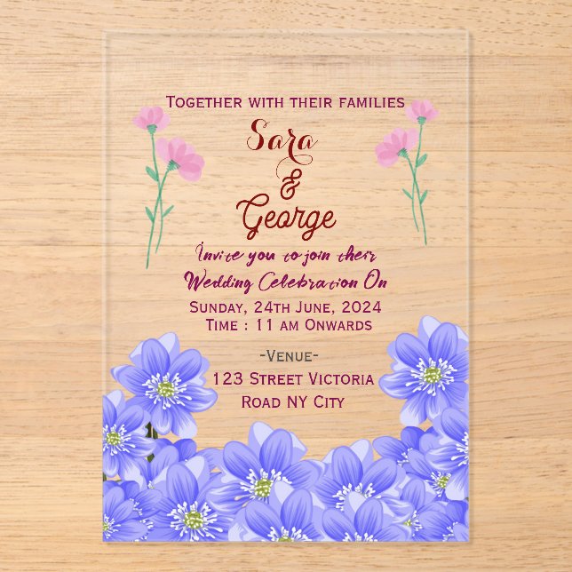 Tarjetas de Invitación de Boda de Acrílico (Anverso)