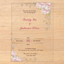 Tarjetas de Invitación de Boda de Acrílico con Flo