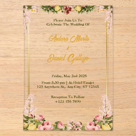 Tarjetas de Invitación de Boda de Acrílico Floral