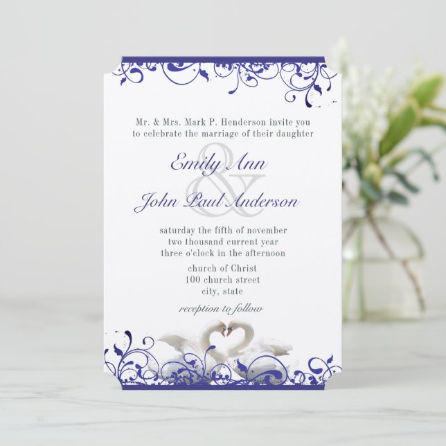 Tarjetas de Invitación de Boda de Cisnes de Amor (Anverso de pie)