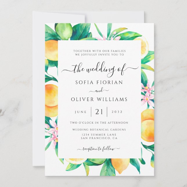 Tarjetas de Invitación de Boda de Cítricos Elegant (Anverso)