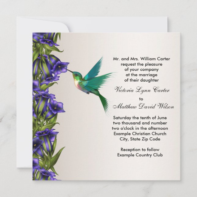 Tarjetas de Invitación de Boda de Colibrí y Violet (Anverso)