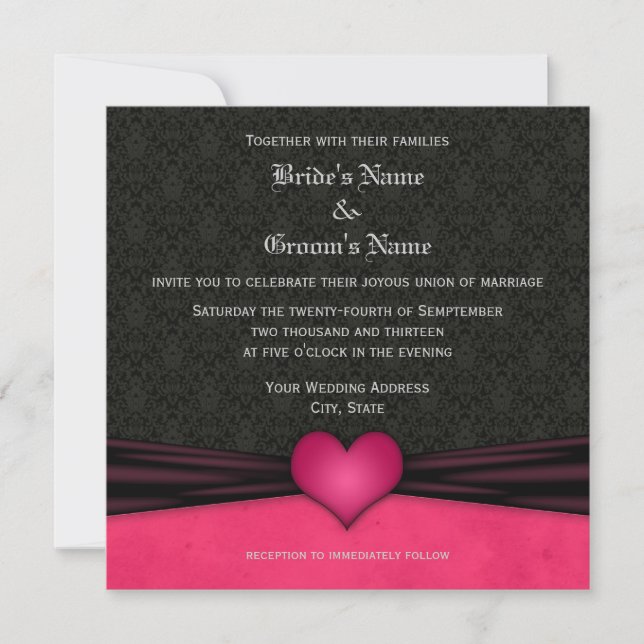 Tarjetas de Invitación de Boda de Damasco Rosa Bri (Anverso)