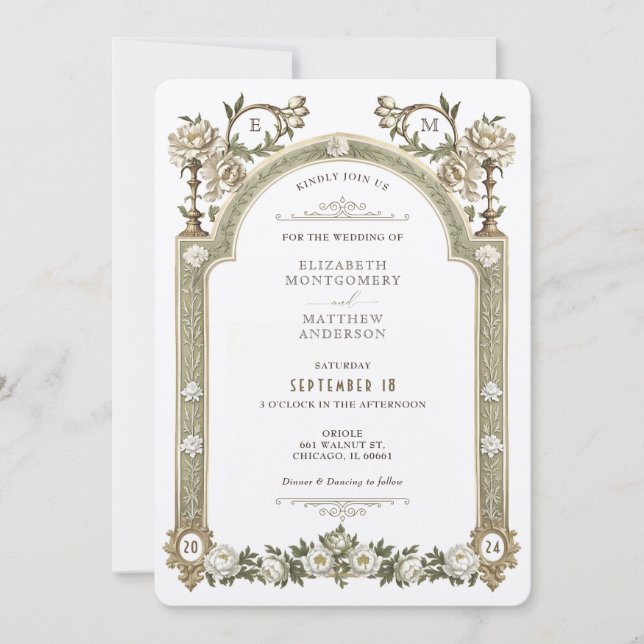 Tarjetas de Invitación de Boda de Elegancia Real V (Anverso)