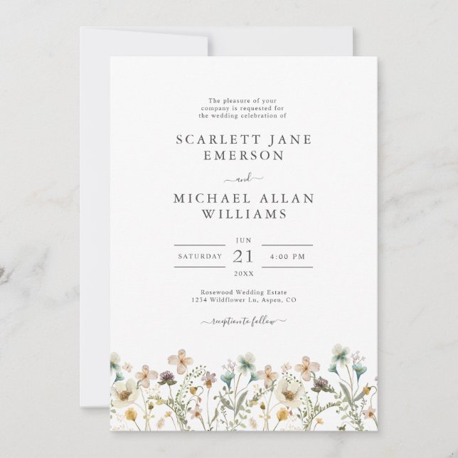 Tarjetas de Invitación de Boda de Flores Silvestre (Anverso)