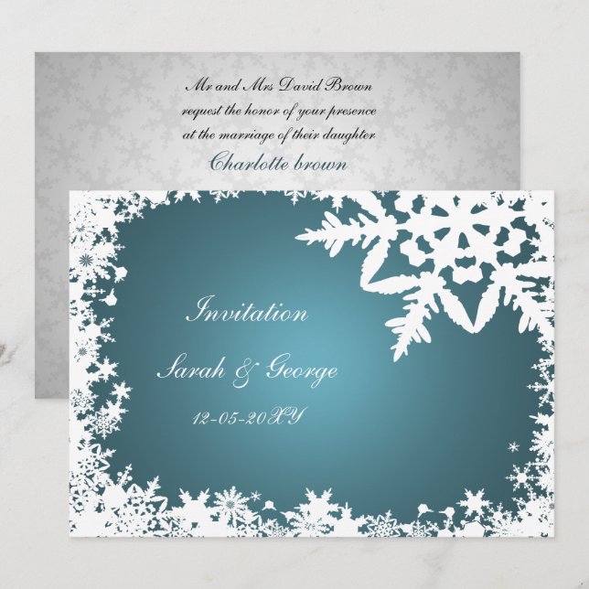 tarjetas de invitación de boda de invierno azul (Anverso / Reverso)