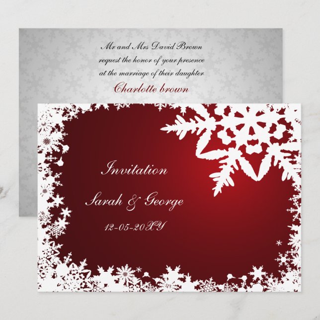 tarjetas de invitación de boda de invierno rojo (Anverso / Reverso)