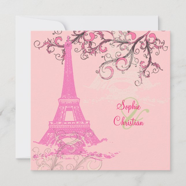Tarjetas de Invitación de Boda de la Torre Eiffel/ (Anverso)