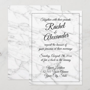Tarjetas de invitación de boda de mármol blanco el