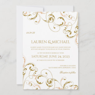 Tarjetas de Invitación de Boda de Melocotón y Oro
