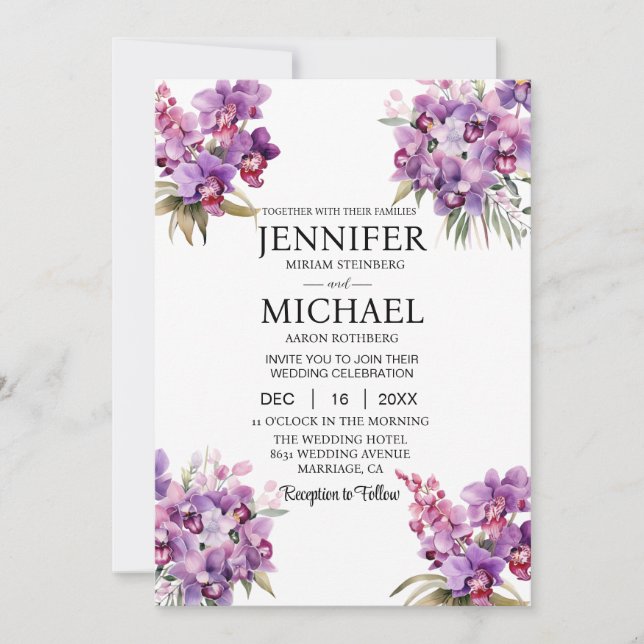 Tarjetas de Invitación de Boda de Orquídeas Purpúr (Anverso)