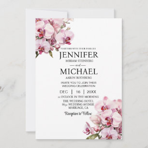 Tarjetas de Invitación de Boda de Orquídeas Rosada