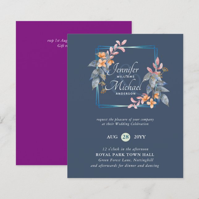 Tarjetas de invitación de boda de otoño con hojas  (Anverso / Reverso)