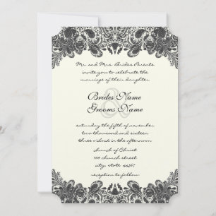 Tarjetas de Invitación de Boda de Paisley Negro y 