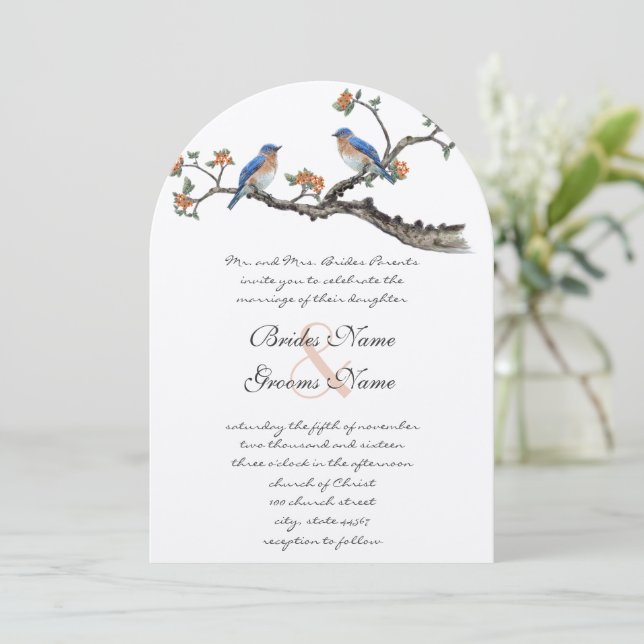 Tarjetas de Invitación de Boda de Pájaros Azules d (Anverso de pie)