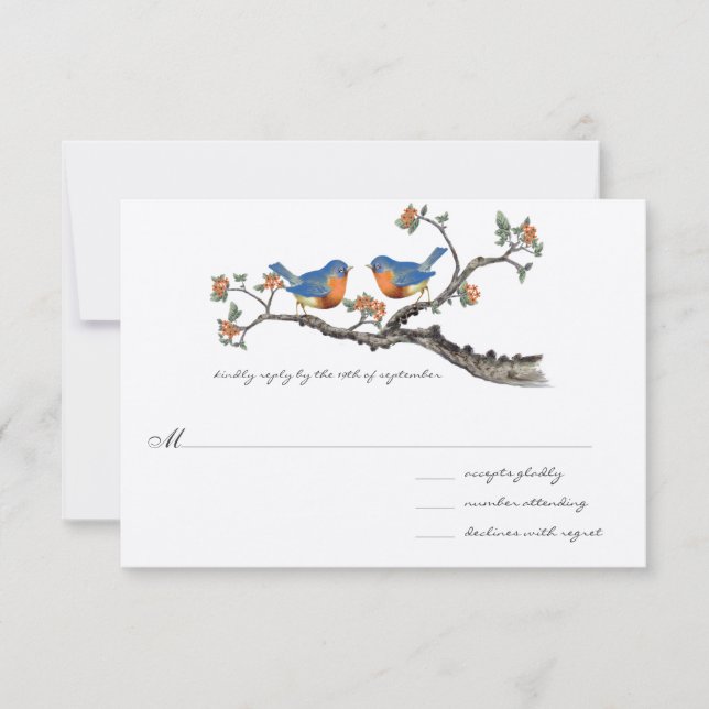 Tarjetas de Invitación de Boda de Pájaros Azules V (Anverso)