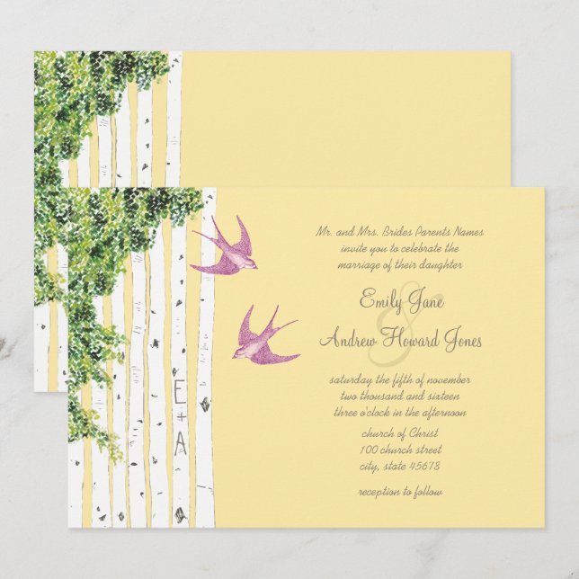 Tarjetas de Invitación de Boda de Pájaros de Amor  (Anverso / Reverso)