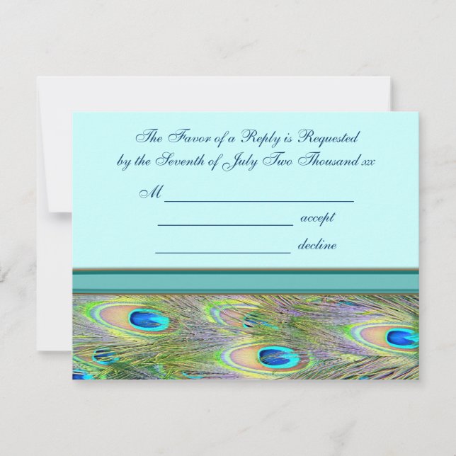 Tarjetas de Invitación de Boda de Pavo Real Azul V (Anverso)