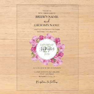 Tarjetas de Invitación de Boda de Peonías Rosadas