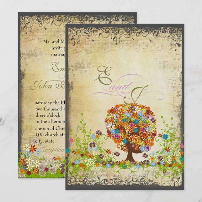 Tarjetas de Invitación de Boda de Rama Lateral del (Anverso / Reverso)