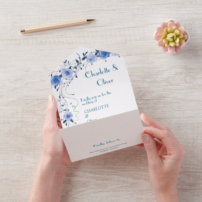 Tarjetas de Invitación de Boda Elegantes Azules Fl (Video)