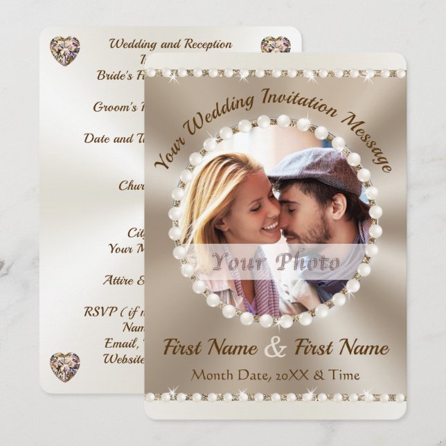 Tarjetas de Invitación de Boda Elegantes con Foto, (Anverso / Reverso)