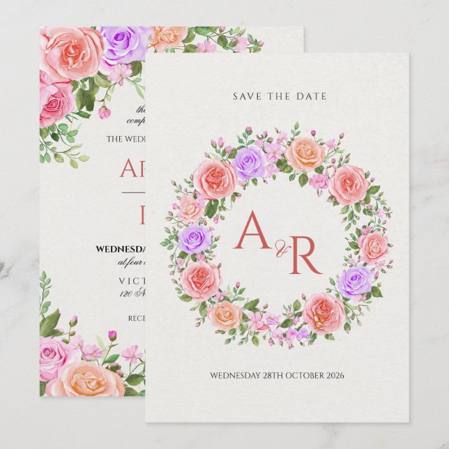 Tarjetas de invitación de boda elegantes con motiv (Anverso / Reverso)