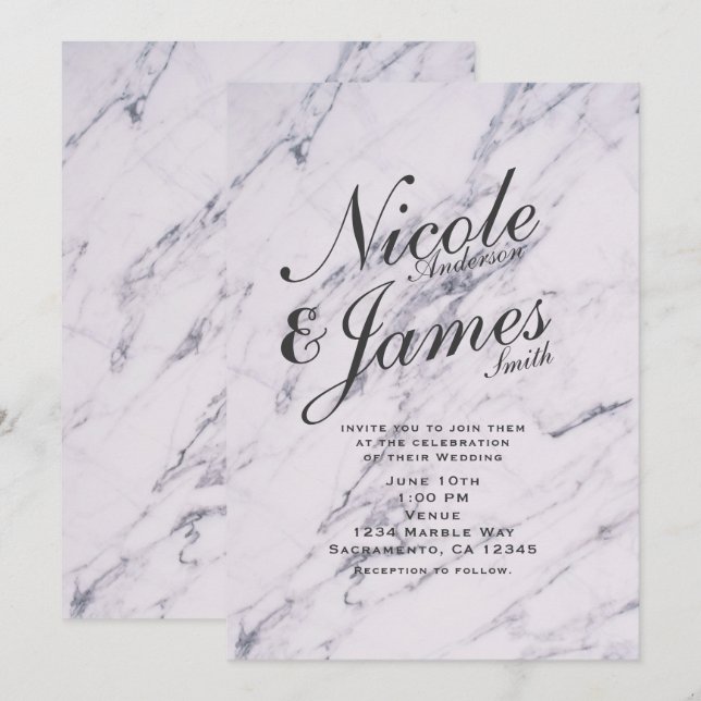 Tarjetas de Invitación de Boda Elegantes de Mármol (Anverso / Reverso)