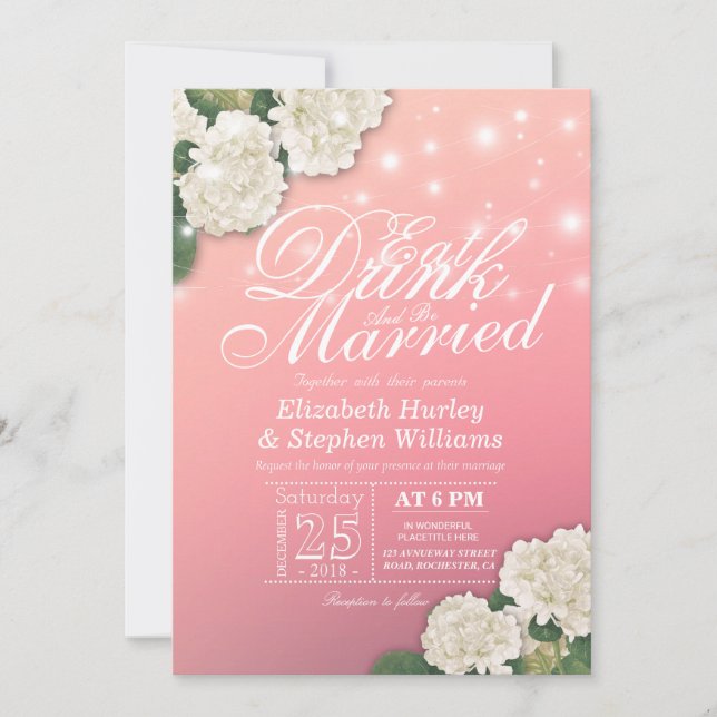Tarjetas de Invitación de Boda Elegantes EAT Drink (Anverso)