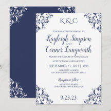 Tarjetas de Invitación de Boda Elegantes en Azul M