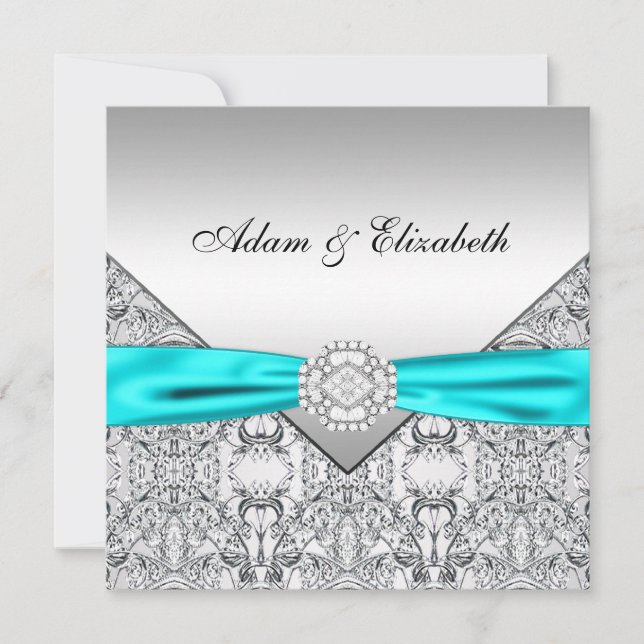 Tarjetas de Invitación de Boda Elegantes Plateadas (Anverso)