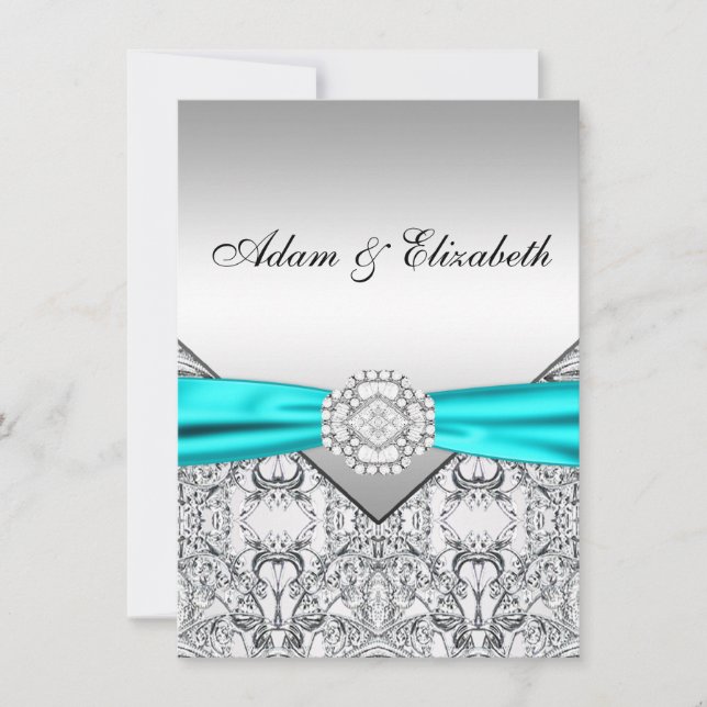 Tarjetas de Invitación de Boda Elegantes Plateadas (Anverso)
