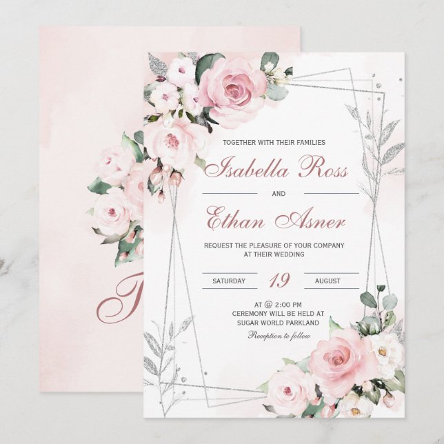 Tarjetas de Invitación de Boda Elegantes Polvorien (Anverso / Reverso)