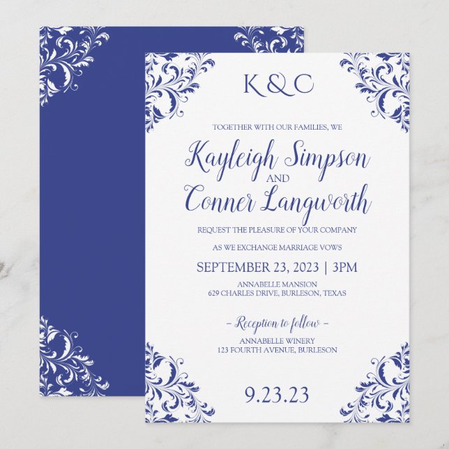 Tarjetas de Invitación de Boda Elegantes Vintage A (Anverso / Reverso)