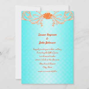 Tarjetas de invitación de boda en aqua y mandarina