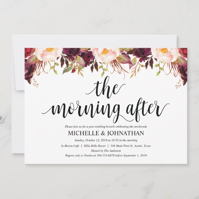 Tarjetas de invitación de boda estilo burgundy rús (Anverso)